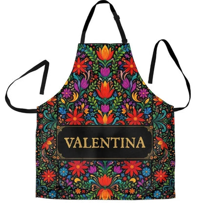 Personalized Waterproof Apron, Vibrant Mexican Folk Florals, Unique Gift for Home Cooks