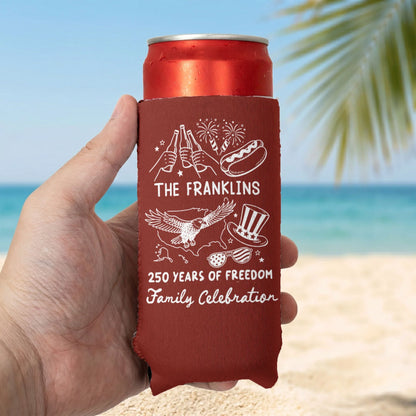 Custom Can Cooler for Backyard Family Freedom Celebration, Creative Gift with Fireworks & Eagle Art