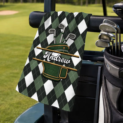 Personalized Golf Bag Towel, Embroidered-Look Waffle Weave Towel with Multiple Pattern Options