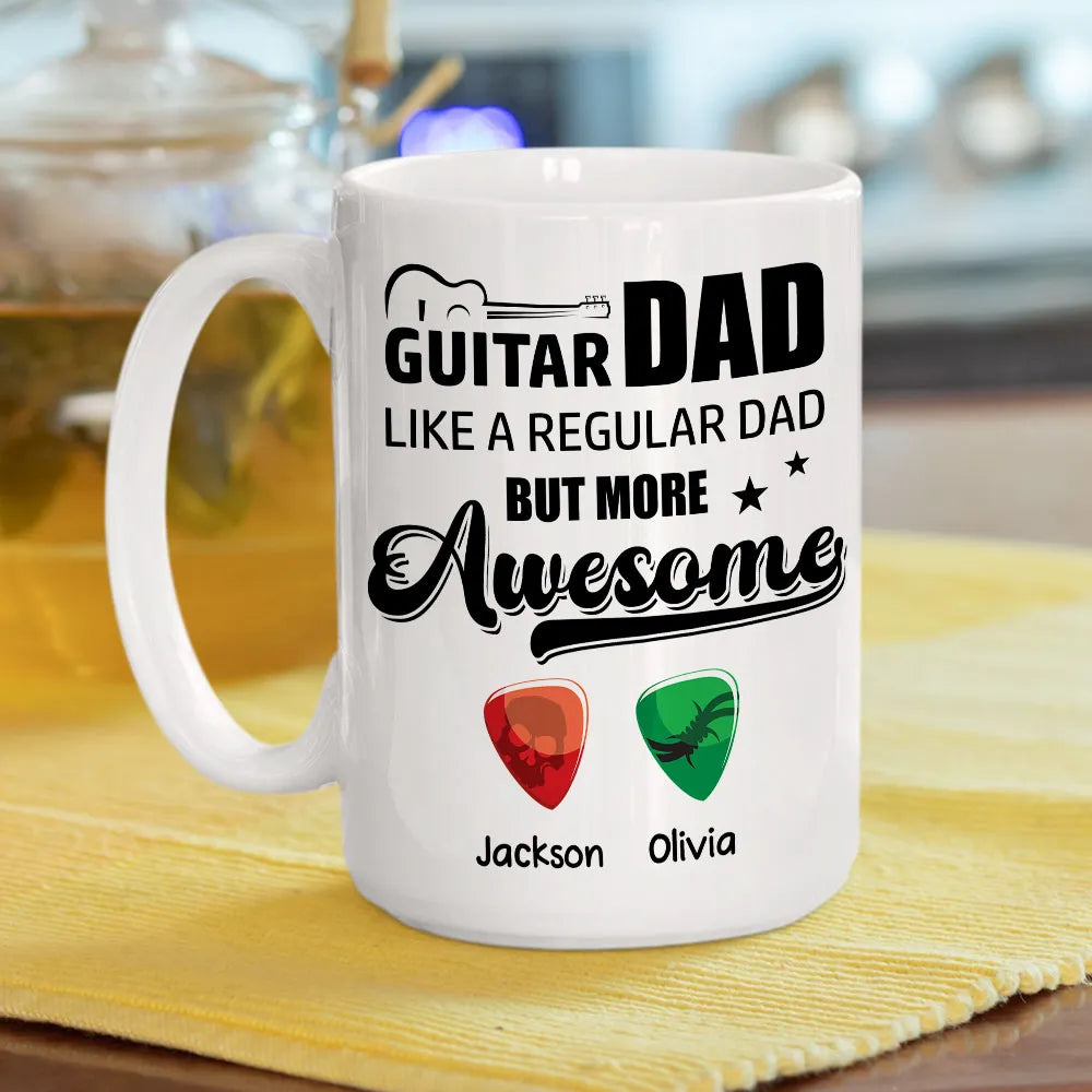 Personalized Guitar Dad Quote Ceramic Mug for Morning Coffee, Funny Stylish Gift for Dad