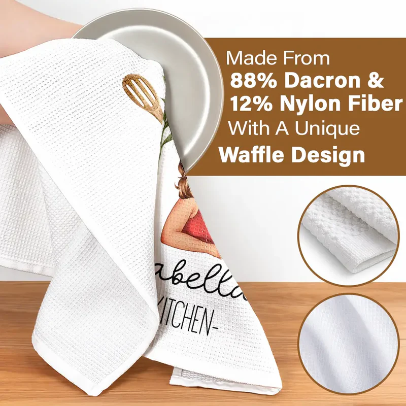Custom Kitchen Towel for Mom or Grandma, Playful Blonde Cartoon Cook w ...