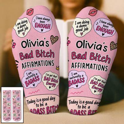 Personalized Crew Socks with Cheeky Self Love Quotes, Unique Gift for Women, Fun Confidence Boost