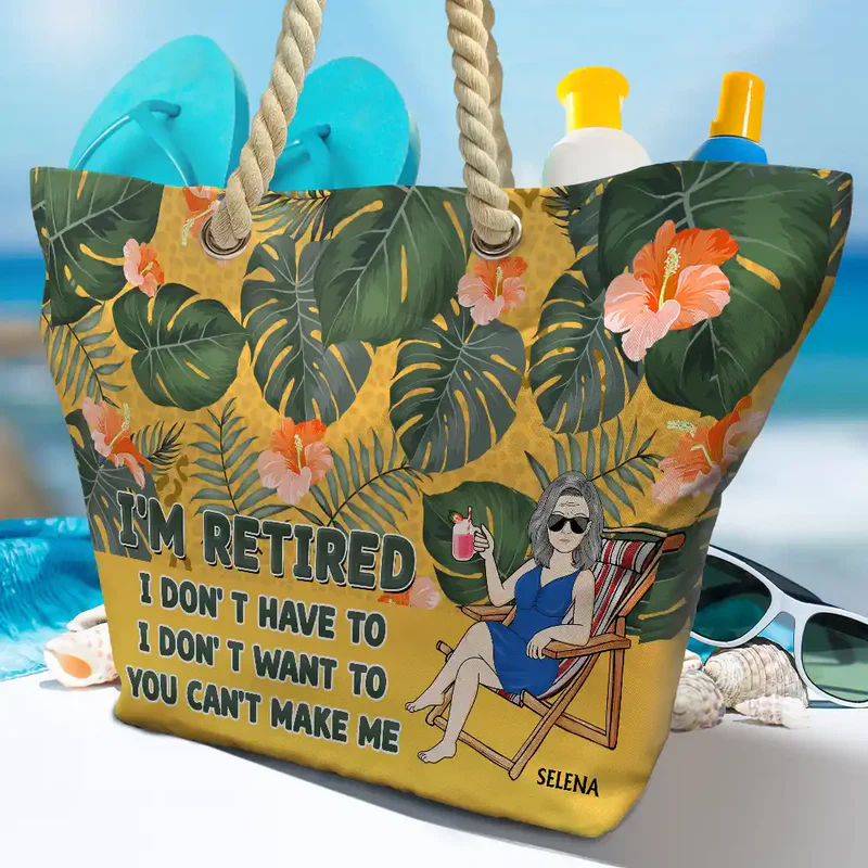 Rope Handle Canvas Bag Personalized with Funny I'm Retired Saying Beach Chair Vibes A Unique Gift for Retirees