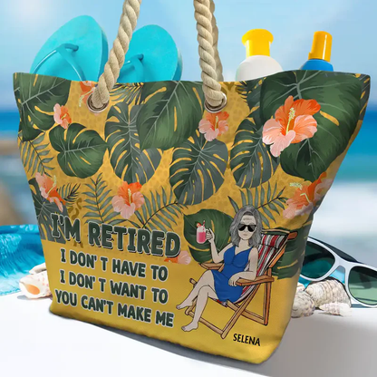 Rope Handle Canvas Bag Personalized with Funny I'm Retired Saying Beach Chair Vibes A Unique Gift for Retirees