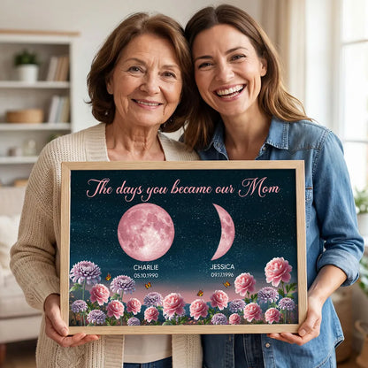 The Days You Became Our Mom Poster, Personalized Moon Phases and Birth Month Flowers, Heartfelt Gift for Mom