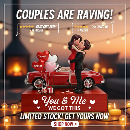 Personalized 2-Layer Wooden Plaque Couple Hugging by a Red Car, You & Me We Got This, Unique Valentine's Day Gift