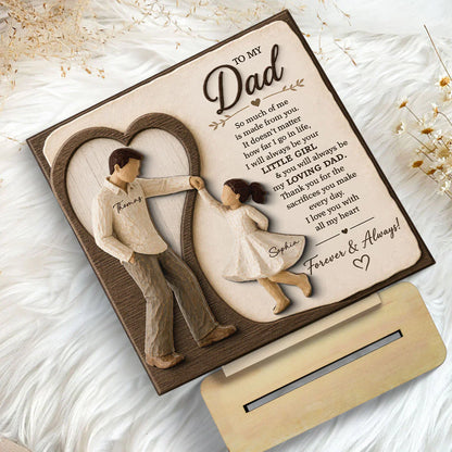 Personalized 2-Layer Wooden Plaque for Dad, Father & Daughter Holding Hands, Unique Gift From Daughter
