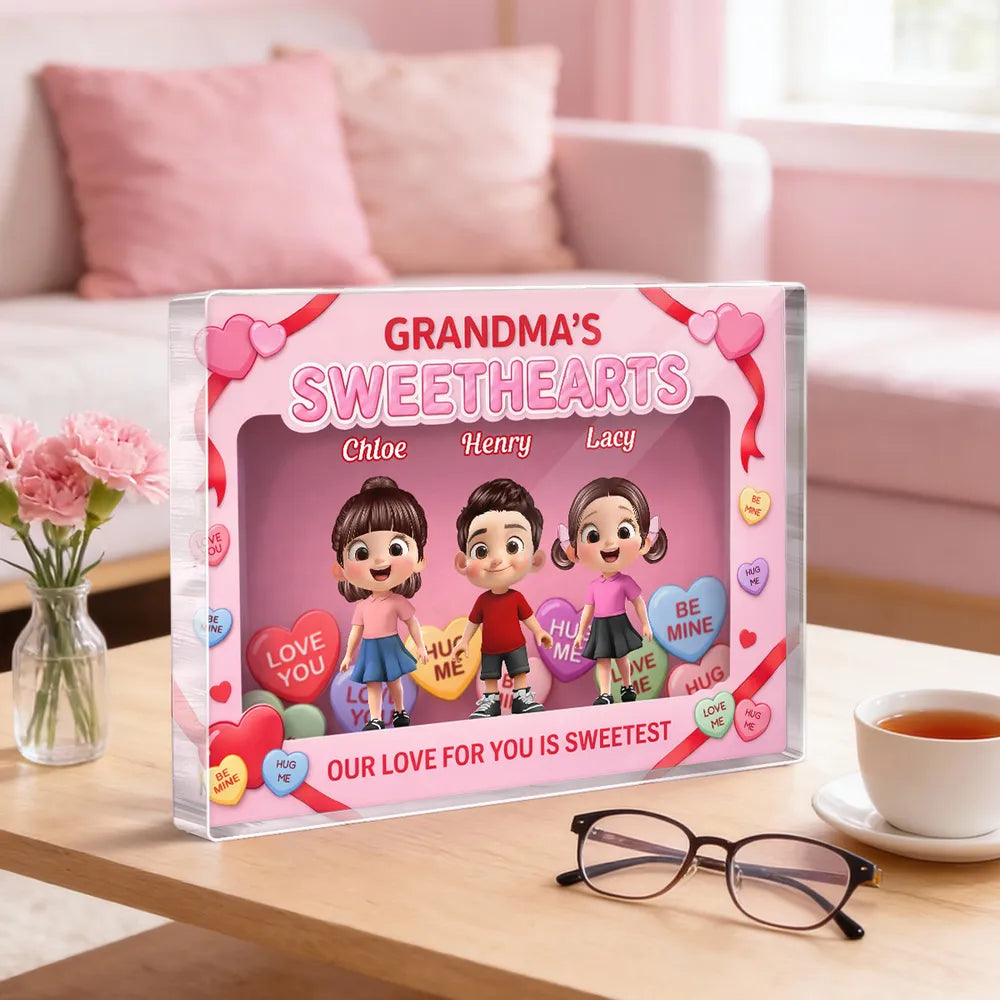 Personalized Rectangle Acrylic Block Plaque for Grandma, Sweet Grandkids Candy Hearts Design, Unique Gift for Her