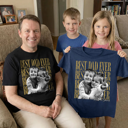 Best Dad Ever Classic Tee, Custom Photo Shirt With Playful Kids in Sunglasses, Creative Gift for Dad