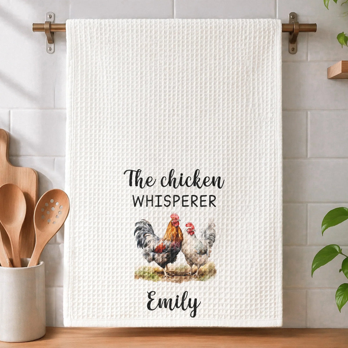 Personalized Funny Chicken Kitchen Towel, Watercolor Farmhouse Decor, Creative Gift for Home Cooks