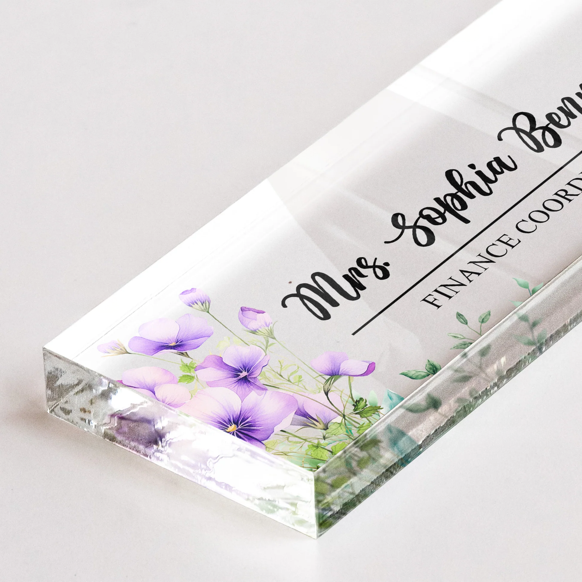 Personalized Rectangle Acrylic Block Plaque With Birth Flower Style Desk Decor, Unique Thank You Gift For Teacher Or Coworker