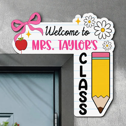 Custom Door Corner Sign for Teacher, Apple & Pencil Classroom Decor, Creative Back to School Gift