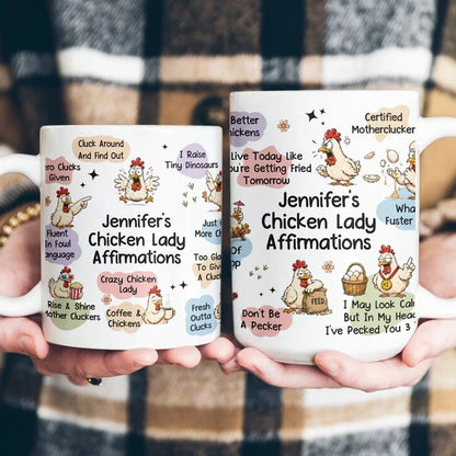 Chicken Lady Affirmation Two-Tone Mug, Personalized Farm Humor and Cute Chickens, Creative Gift for Her