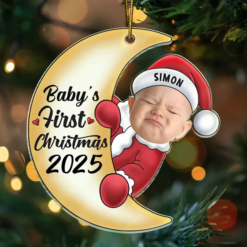 Acrylic Moon Ornament for Baby’s First Christmas, Personalized Keepsake Gift for New Parents