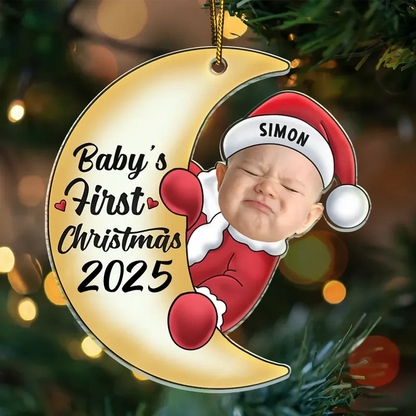 Acrylic Moon Ornament for Baby’s First Christmas, Personalized Keepsake Gift for New Parents