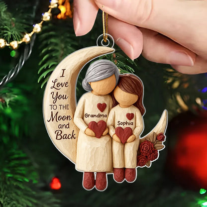 Grandma Grandkids on Moon - Personalized Acrylic Ornament - Heartfelt Christmas Gift for Grandma, Grandkids