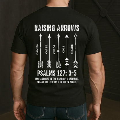 Personalized Raising Arrows Classic Tee, Bible Verse Back Print, Unique Christian Gift for Dad