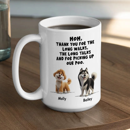 Personalized Dog Dad White Ceramic Mug with Funny Thank You Quote for Walks & Talks – Unique Gift for Pet Dad