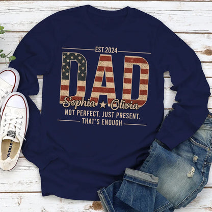 Custom Dad Classic Tee with Heartfelt Quote, Vintage Flag Look, Unique Gift for Father