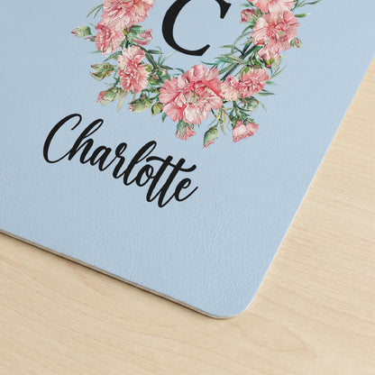 Personalized Birth Flower Leather Desk Mat, Purple Daisy Workspace Decor, Unique Gift for Her