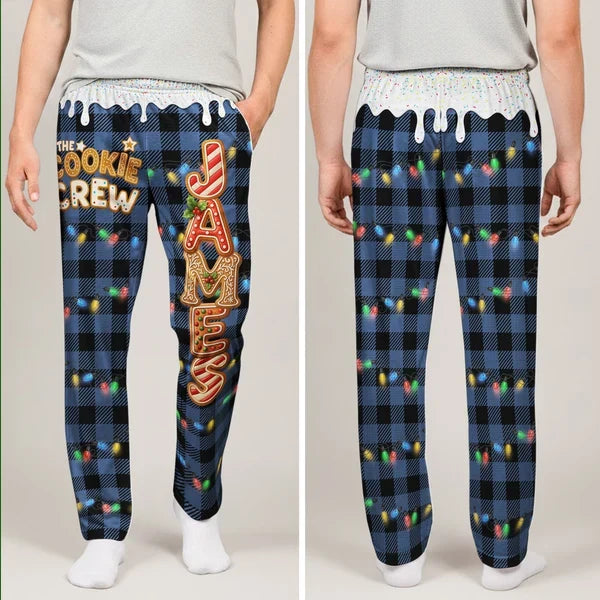 Printed Lounge Pants, Personalized Cookie Crew Lights and Plaid, Heartwarming Creative Christmas Gift for Family