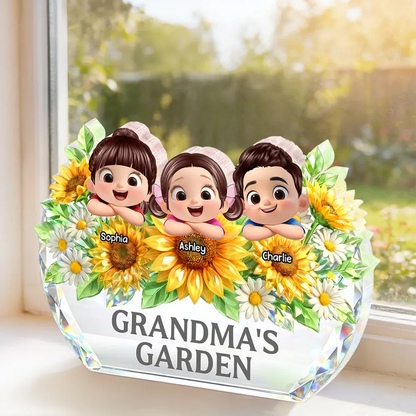 Personalized Shaped Acrylic Block Plaque Grandma's Garden Sunflower Decor - Unique Gift for Grandma, Sweet Keepsake
