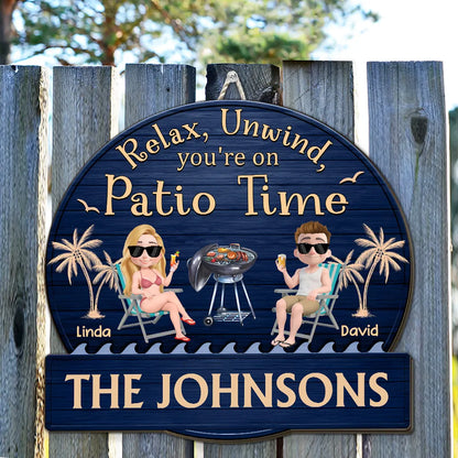 Personalized Wooden Patio Sign, Relax and Unwind Theme, Family Gift