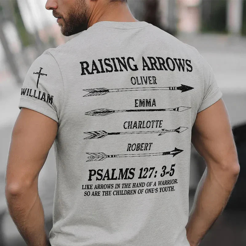 Personalized Dual Print Classic Tee with Faith Quote & Arrows, Creative Gift for Proud Dad