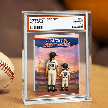 Personalized Baseball Mom Rectangle Acrylic Block Plaque, We Caught the Best Mom Stadium Scene, Unique Mother's Day Gift