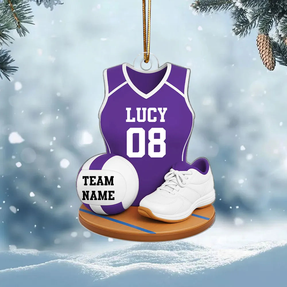 Personalized Acrylic Ornament with Red Volleyball Jersey, Ball and Shoes, Unique Christmas Gift for Player