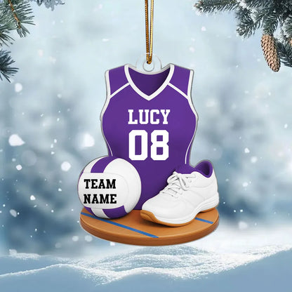 Personalized Acrylic Ornament with Red Volleyball Jersey, Ball and Shoes, Unique Christmas Gift for Player
