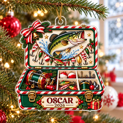 Fishing Memories Acrylic Ornament, Personalized Bass and Lure Scene, Creative Christmas Gift for Dad