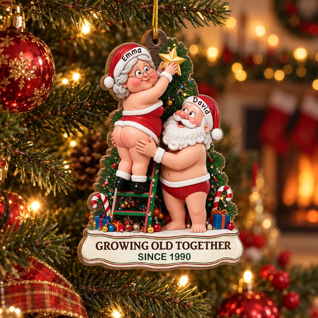 Growing Old Together Acrylic Ornament, Personalized Couple Placing a Tree Star, Creative Christmas Gift