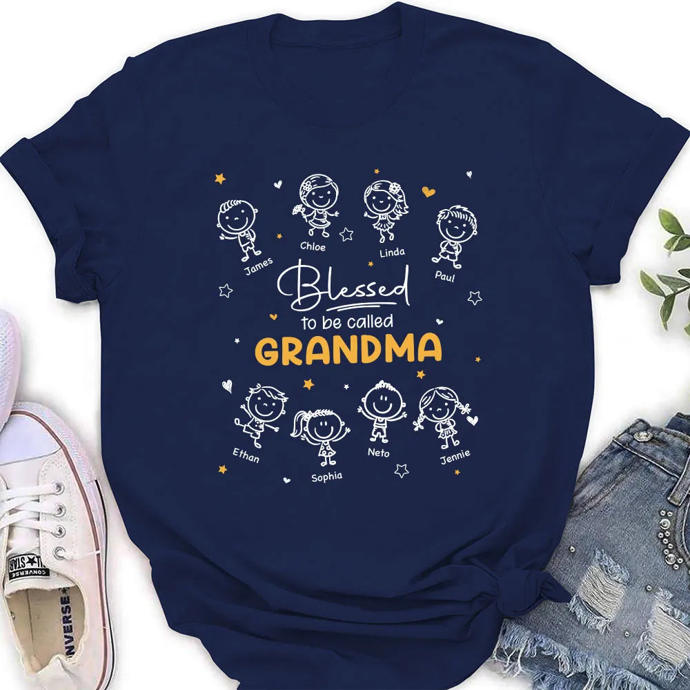 Personalized Grandma Classic Tee with Doodle Grandkids, Unique Gift for Nana, Blessed Family Shirt