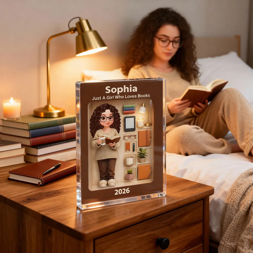 Personalized Rectangle Acrylic Block Plaque Book Lover Character Desk ...