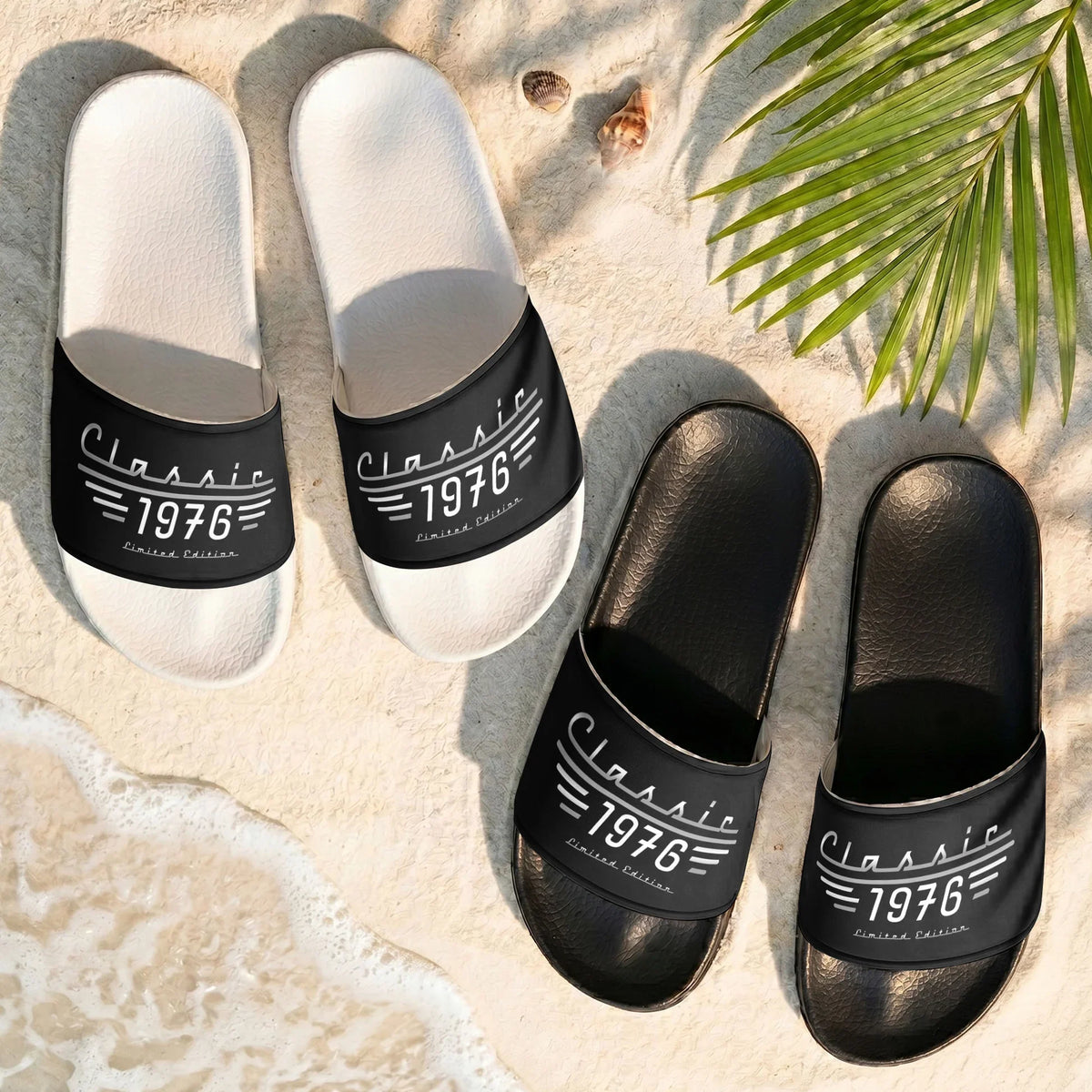 Personalized Men's Leather Slide Sandals, Classic Limited Edition Unique Gift For Dad Or Grandpa