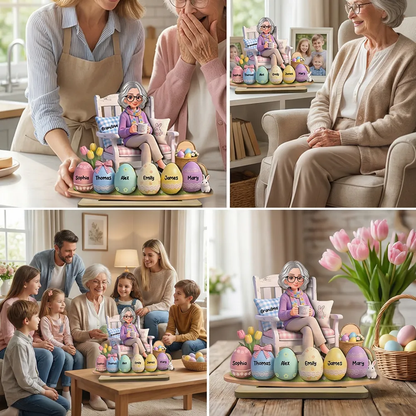 Personalized 2-Layer Wooden Plaque with Grandma and Easter Eggs, Custom Family Keepsake Gift for Grandma
