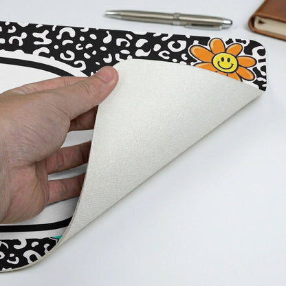 Personalized Leather Desk Mat with Pencil & Daisy Design, Unique Creative Teacher Gift for Classroom Desk