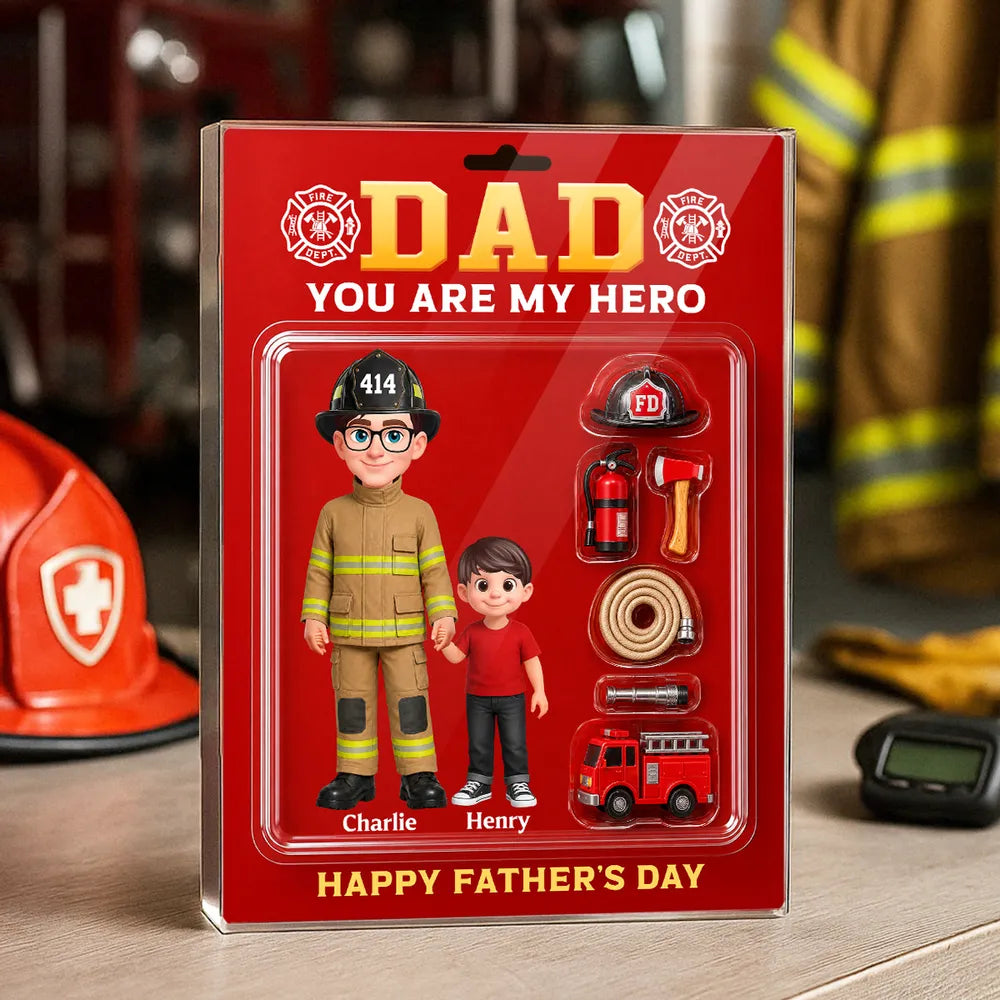 Dad You Are My Hero Acrylic Block Plaque, Custom Firefighter Family Keepsake Gift For Dad