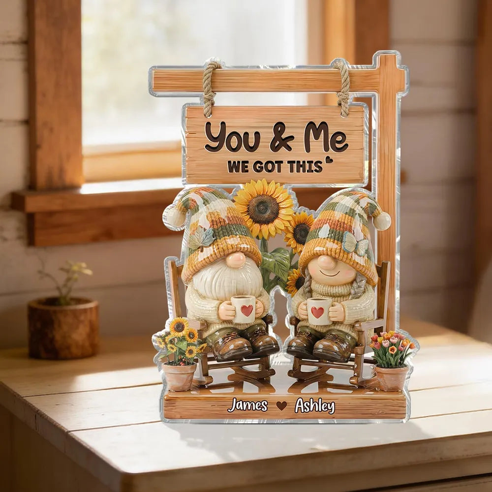 Shaped Acrylic Block Plaque With You & Me Quote Cozy Gnome Couple Shelf Decor A Sweet Personalized Gift for Someone Special