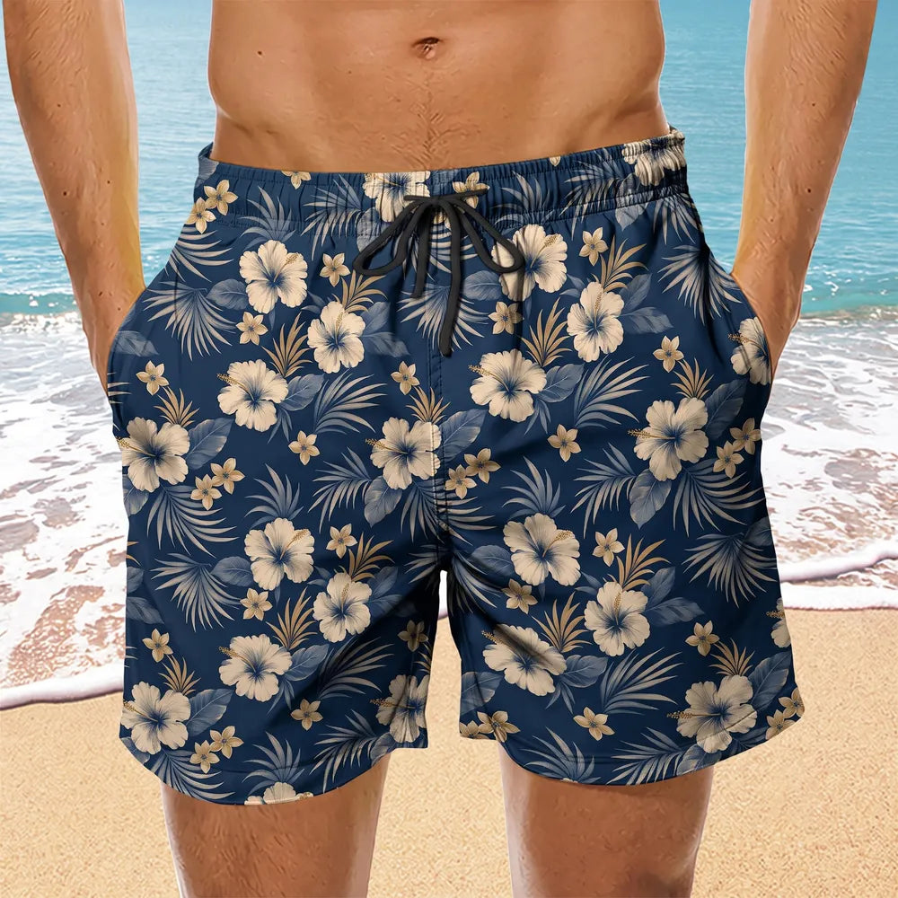 Men's Beach Shorts with Custom Tropical Butt Crack Design, Creative Gift for Guys & Matching Friends