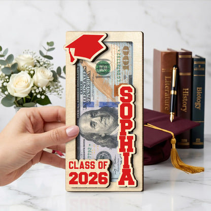 Personalized Wooden Money Holder Ornament with Grad Cap, Unique Graduation Cash Gift Keepsake for a Thoughtful Gift