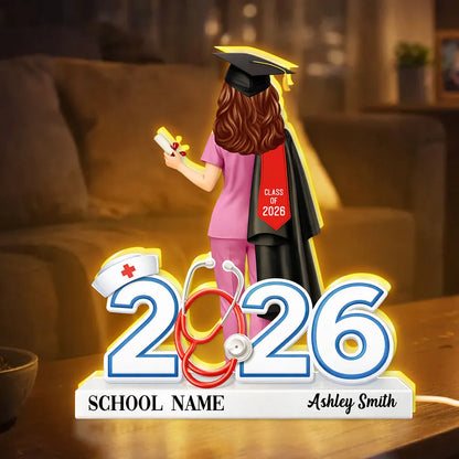 Personalized Graduation Acrylic Light Box for Nurse Senior, Warm Glow Bedroom Lamp, Unique Keepsake Gift
