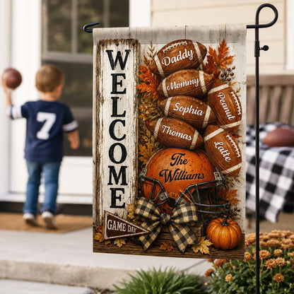 Football Family Garden Flag, Personalized Autumn Yard Decor Celebrating Team Spirit, Creative Gift for Mom & Dad
