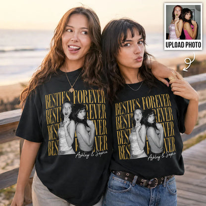 Personalized Classic Tee With Retro Besties Forever Photo, Unique Gift For Close Friends