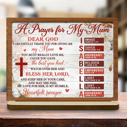Personalized A Prayer for My Mom 2-Layer Wooden Plaque for Tabletop Display, Heartfelt Christian Gift for Mom