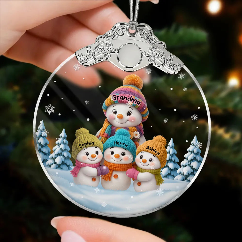 Snowman Family Silver Capped Glass Ornament – Heartwarming Holiday Gift for Grandma & Loved Ones
