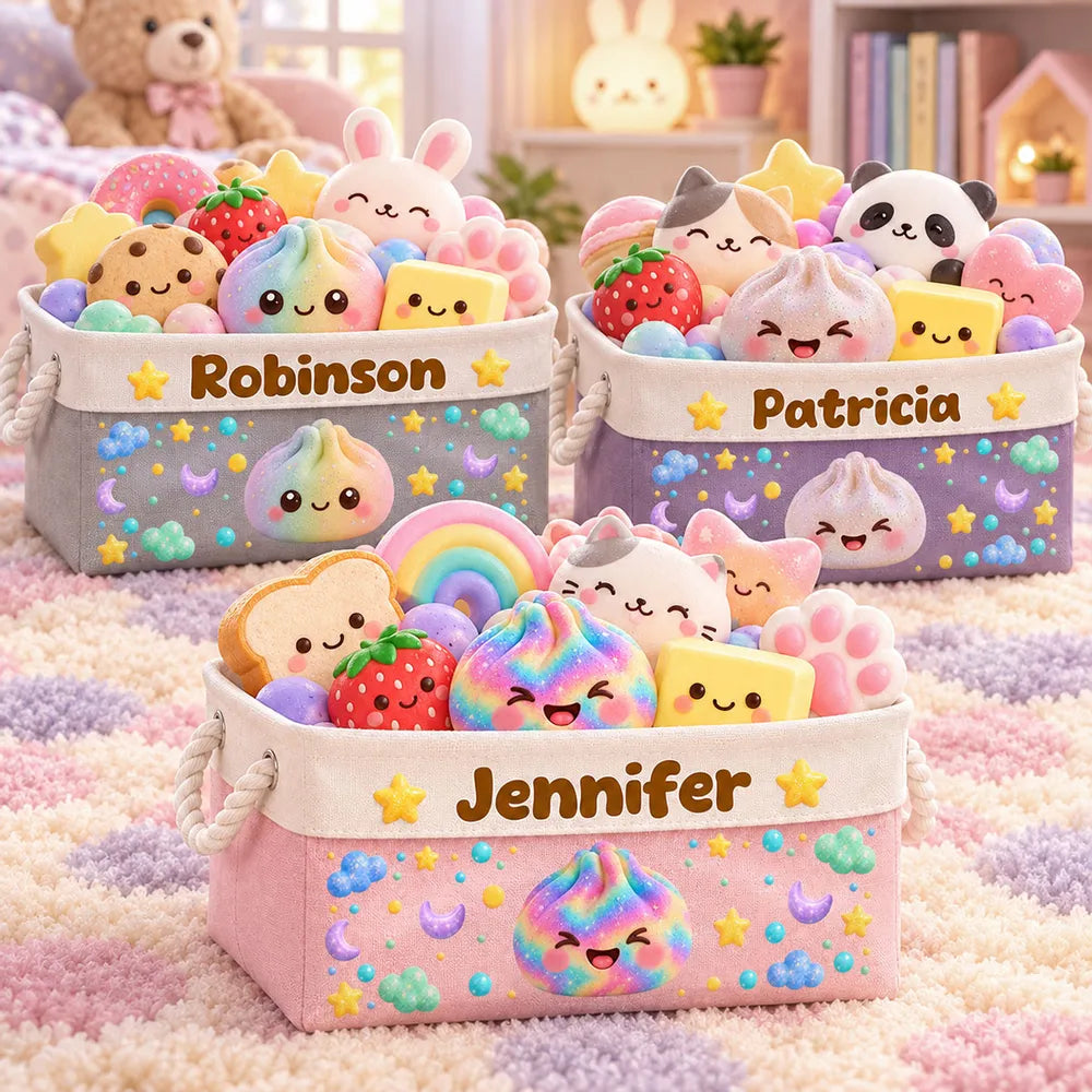 Personalized Cotton Linen Rope Basket, Cute Dreamland Design for a Girl's Bedroom, Unique Gift for Daughter