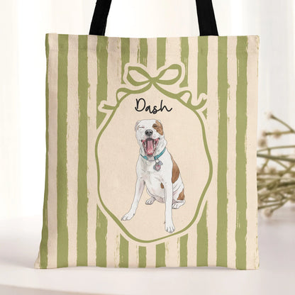 Personalized Pet Portrait Twill Tote Bag, Watercolor Dog & Cat Mom Creative Gift, Pastel Gingham Carryall