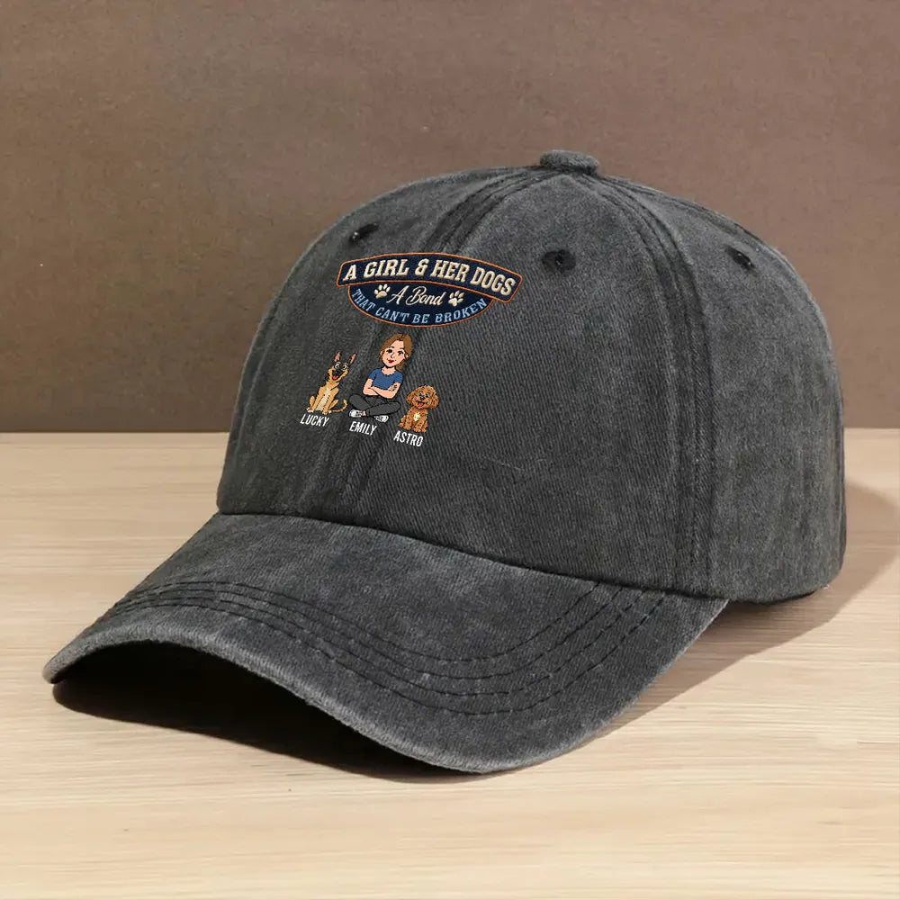 A Girl & Her Dog Washed Denim Baseball Cap, Custom Vintage Look Unique Gift For Pet Lovers